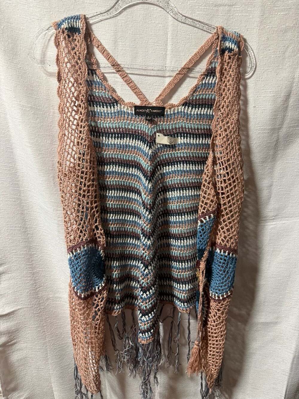 Almost Famous Women's Crochet Fringe Summer Tank Top/Cover-up